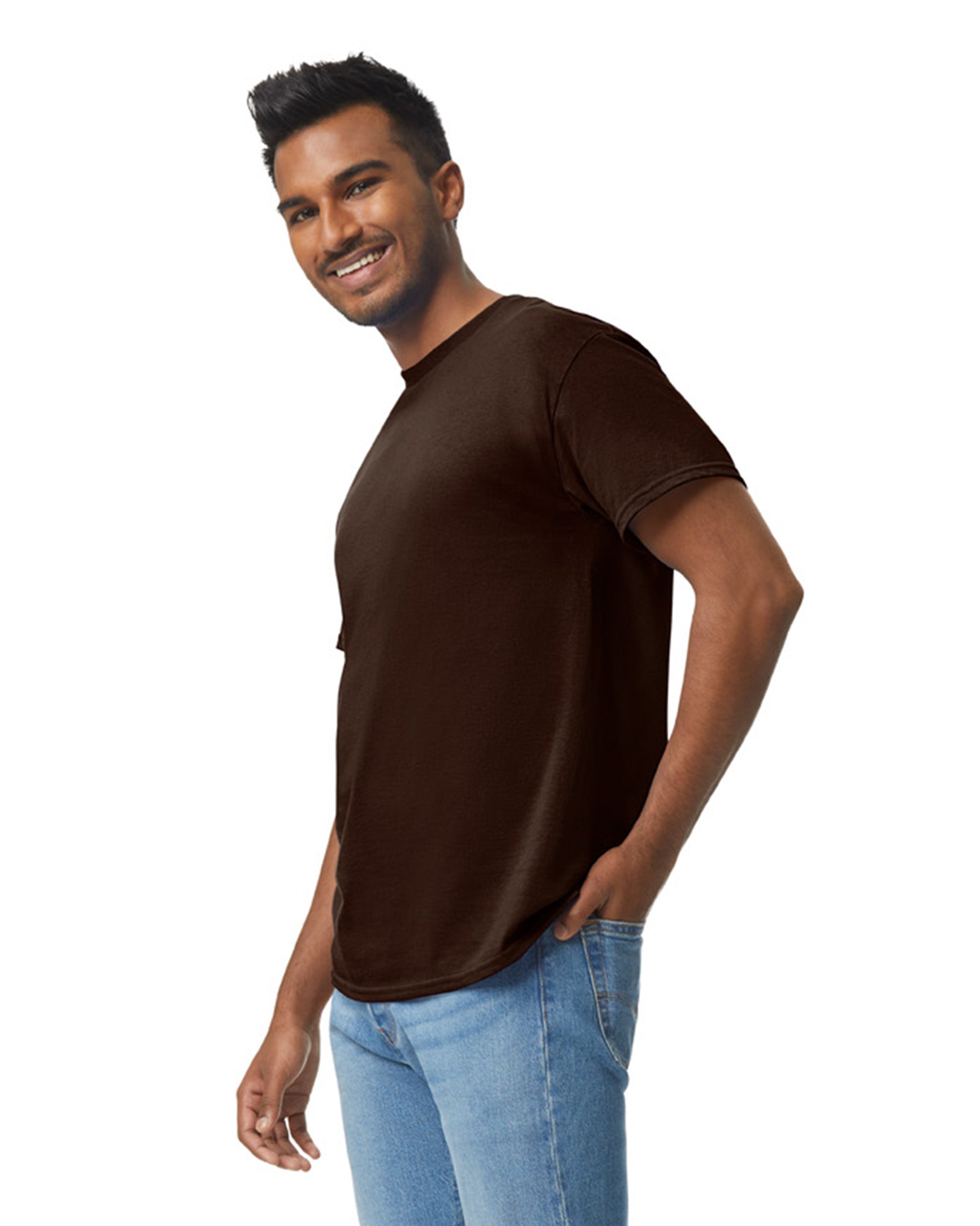 Gildan T-shirt Uomo Ultra Cotton - Colore Cielo/Marrone, Taglia S - 100% Cotone Prenistretto
