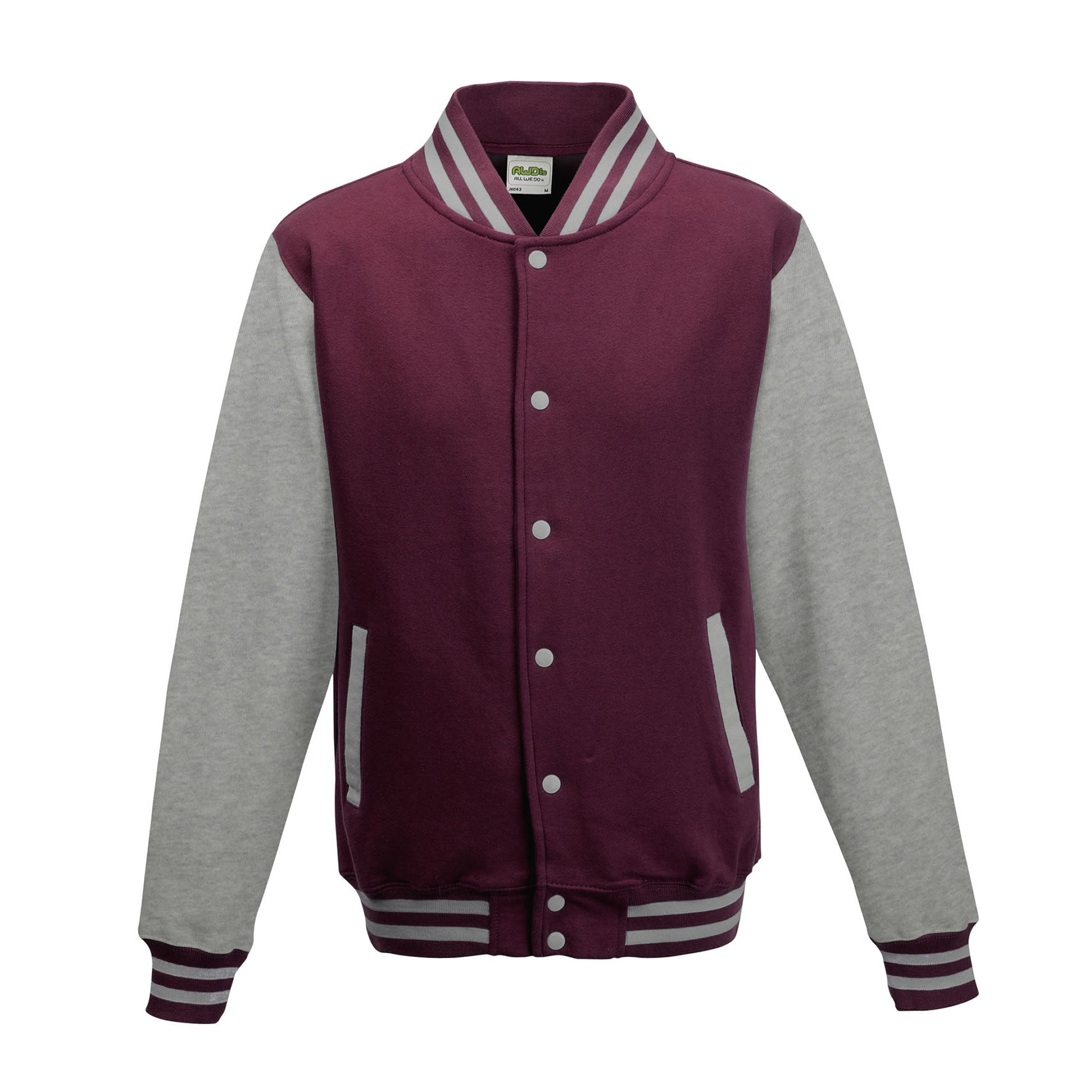 AWDis JHA043 Adult Fleece Letterman Jacket (Burgundy/Heather Grey