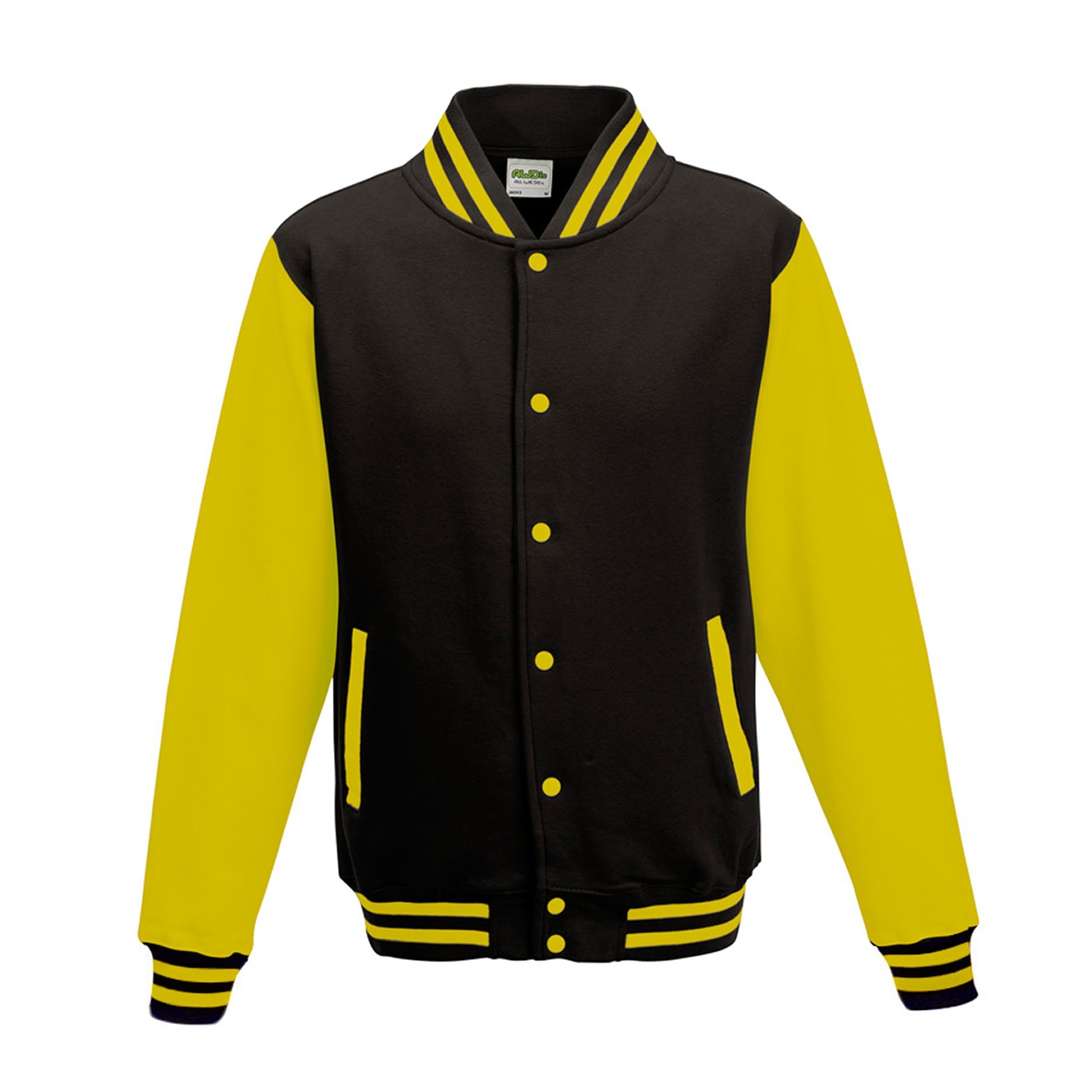 AWDis JHA043 Adult Fleece Letterman Jacket (Jet Black/Sun Yellow