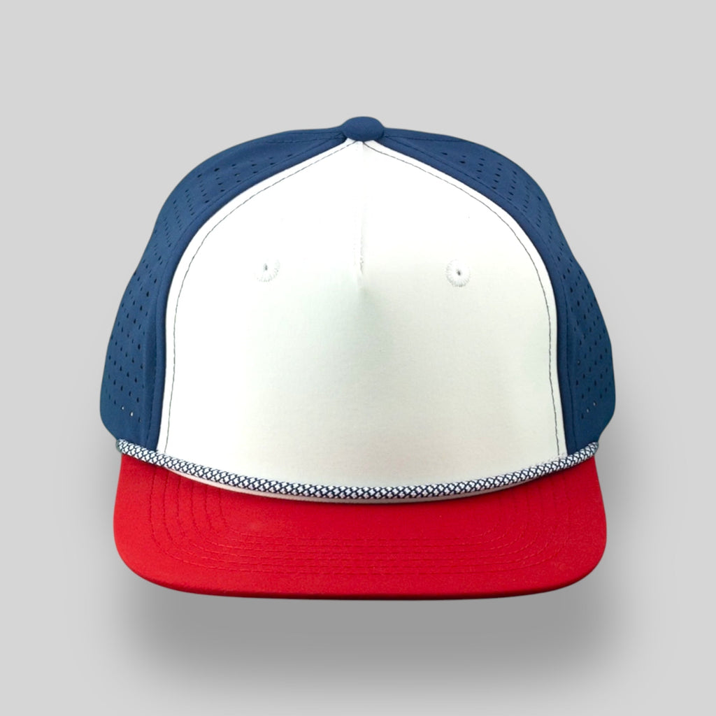 One Size Red-White-Blue/Navy-White Blank Rope Hats PSTP 