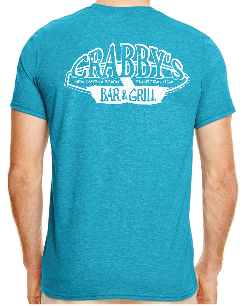 3X-Large Heather Galapagos Blue Beachside HG Crabby's Bar and Grill New Smyrna LOGO 