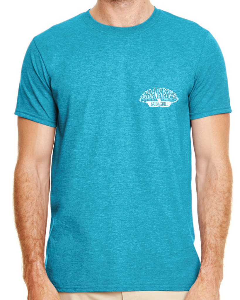 3X-Large Heather Galapagos Blue Beachside HG Crabby's Bar and Grill New Smyrna LOGO 