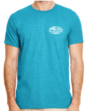 3X-Large Heather Galapagos Blue Beachside HG Crabby's Dockside Ft. Pierce LOGO 