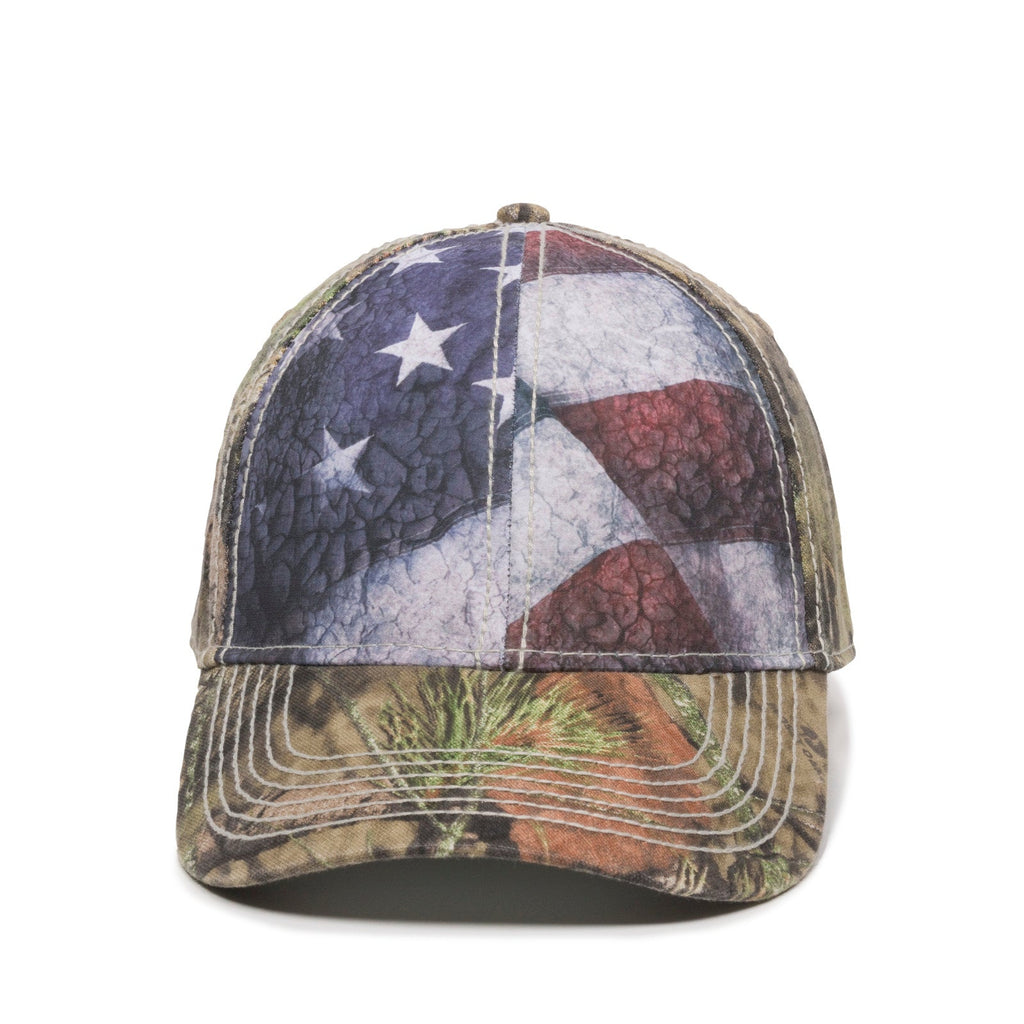 One Size American Flag/Mossy Oak® Break-Up Country® Outdoor Cap SUS-100 